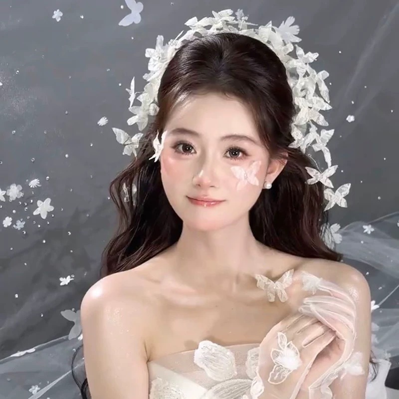 新娘头饰森系超仙灵动蕾丝蝴蝶发箍韩式发饰婚纱礼服影楼拍照配饰|undefined