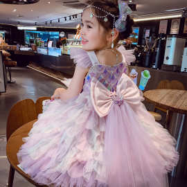 美人鱼公主裙女童夏装高端小女孩吊带生日礼服裙子洛丽塔蓬蓬纱裙