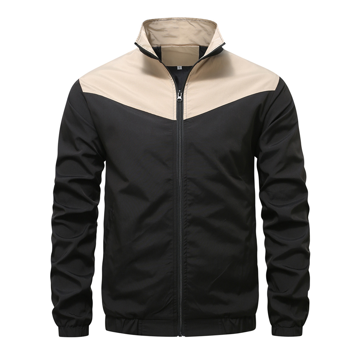 Men's Colour-blocking Windproof Cardigan Jacket With High Collar_voghion.com