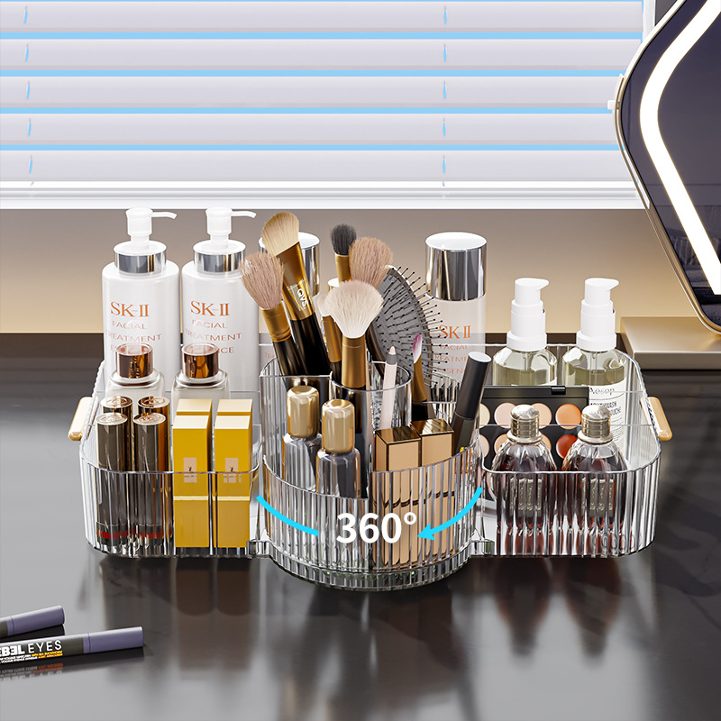 Caja de almacenamiento de cosméticos giratoria, estante de escritorio de alta calidad, caja de almacenamiento transparente de perfumes de gran capacidad para productos de cuidado de la piel