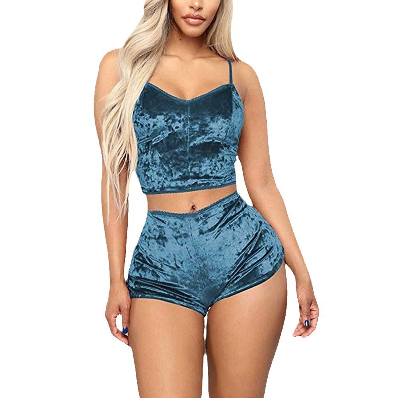 Comercio exterior transfronterizo sexy Lencería europea y americana terciopelo dorado sexy pantalones cortos de la Liga de las mujeres pijamas conjunto de dos piezas T1797