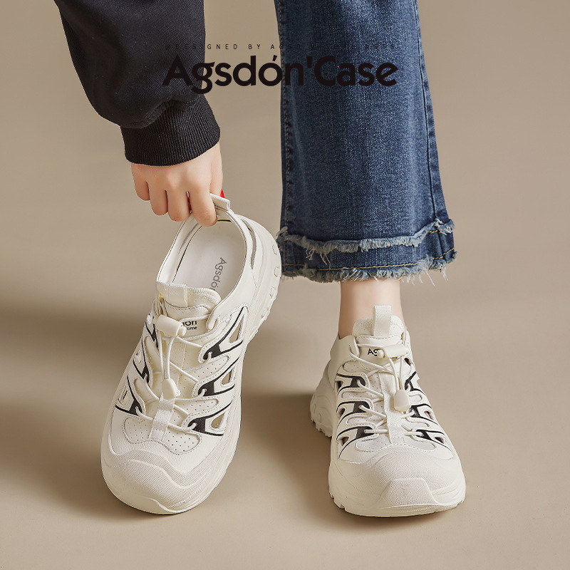 Sandalias deportivas Augu Shiden para mujer, novedad primavera 2026, calzado de senderismo y montañismo con correas elásticas, pequeñas sandalias acuáticas blancas con diseño calado.