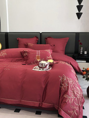 2F【Pomegranate Blossoms】Meiluo Wedding four-piece set 100 pieces 100% cotton pure cotton wedding bedspread red sheet set bed