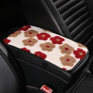 2026 New Floral Lambswool Car Armrest Cushion in Vibrant Red