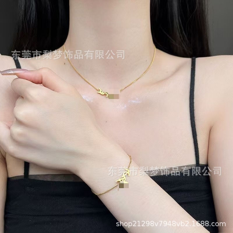 Cross-Border Popular Light Luxury Yangshulin Letter Bracelet Necklace Temperament Personality Simple Fashion Commuting High-End Wholesale
