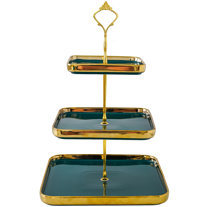 Luz nórdica de lujo de tres capas plato de fruta sala de estar hogar cerámica caramelo merienda plato té de la tarde postre mesa de decoración bandeja