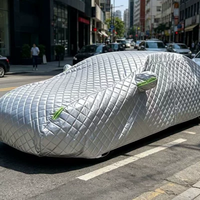Thickened checkered car cover, new cotton quilt car cover, full car cover, anti-hail car cover, insulated sunshade exterior cover (Car clothing) - hatchback-model-notes-silver-cotton-quilt-model