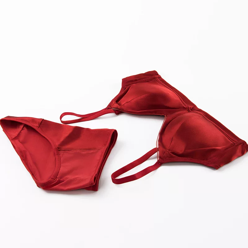 Red birthday charm, silk underwear, thin set for bride, sexy bra