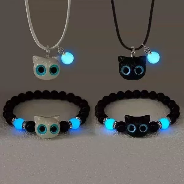 Luminous Original Cheese Cute Kitten Bracelet Shell Star Black and White Bracelet Couple Bracelet Gift