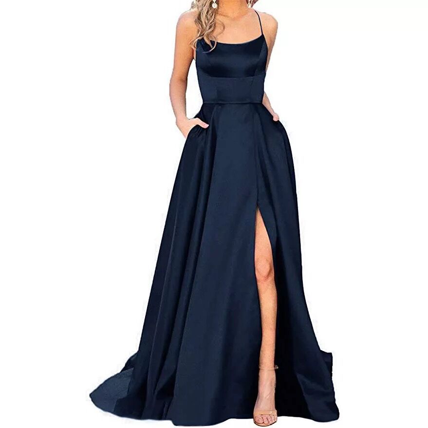 Slit Dress Fashion U Neck Patchwork Sleeveless Solid Color Maxi Long Dress Daily display picture 8