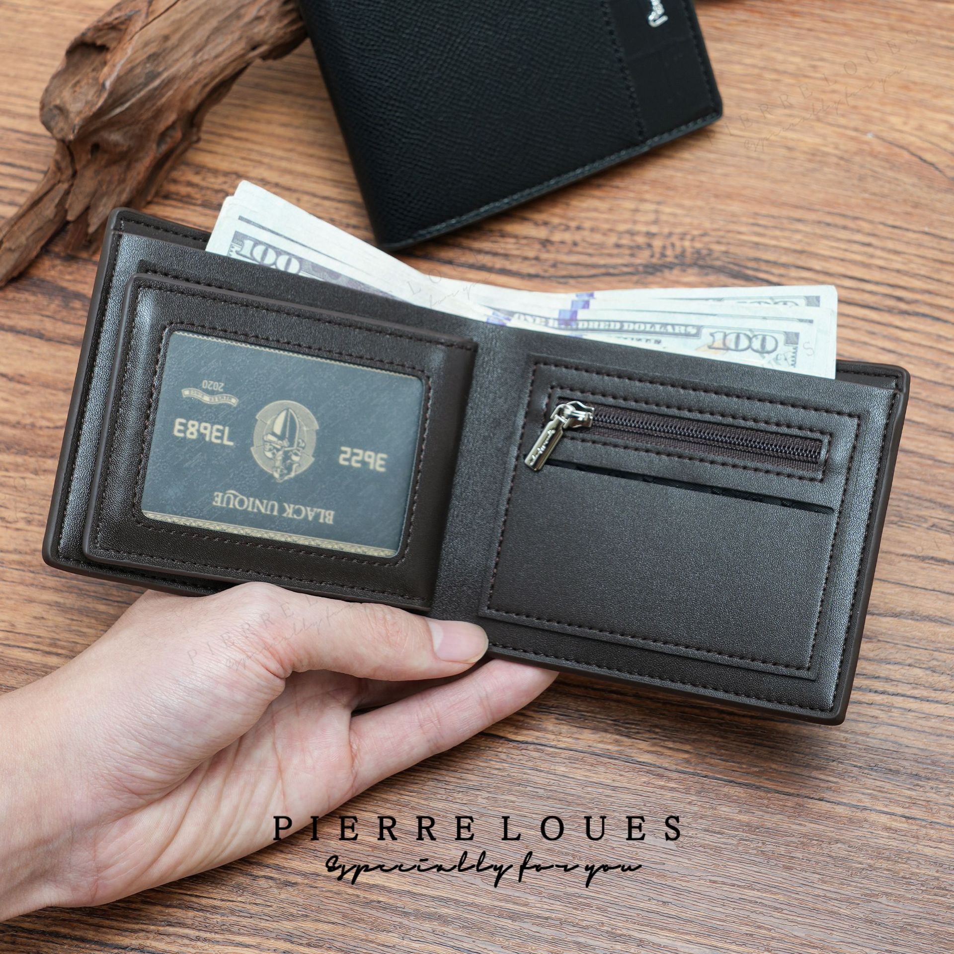 피에르루이 남성용 RFID 차단 PU 반지갑 다크브라운