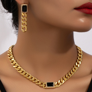 European and American Cross-Border Thick Chain Necklace Earrings Set Hip-Hop Punk Clavicle Chain Accessories for Women's Daily