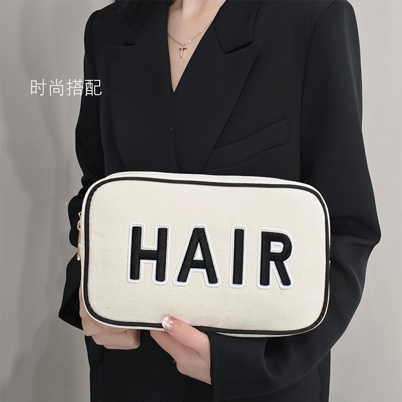 シンプルな文字刺繍化粧品バッグポータブル多機能バッグ大容量口紅化粧品収納袋クラッチバッグ|undefined
