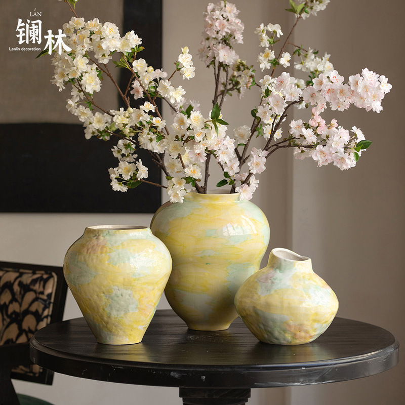景徳鎮ランタノリンファッションシンプルな彩色花瓶新中国式純粋な手作り客間玄関高贅沢な振り子半見瓶|undefined