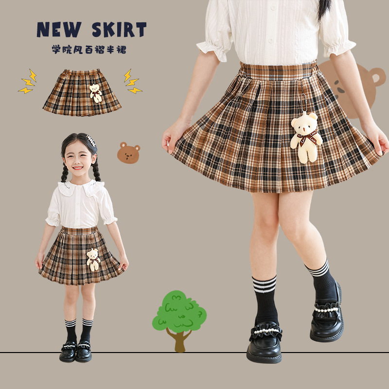 女童百褶裙半身裙春秋夏季兒童學院風公主短裙小女孩寶寶校服裙子
