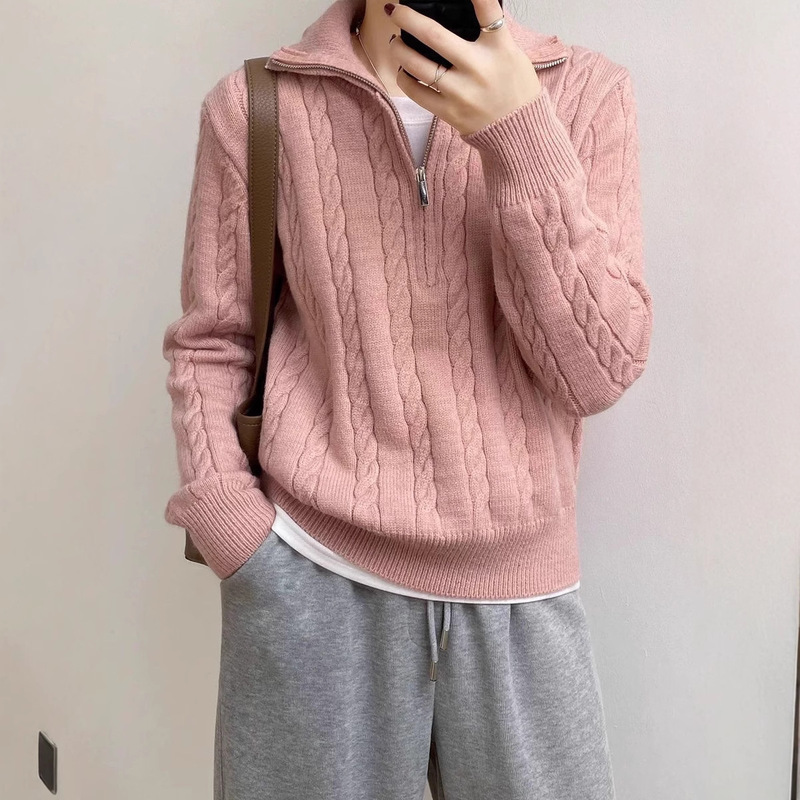 Vintage Twist Half-Zip Sweater for Women, Autumn/Winter Thickened Turn-Down Collar, Slimming Loose Versatile Long-Sleeve Knit Top Trend Vintage Twist Half-Zip Sweater for Women, Autumn/Winter Thickened Turn-Down Collar, Slimming Loose Versatile Long-Sleeve Knit Top Trend