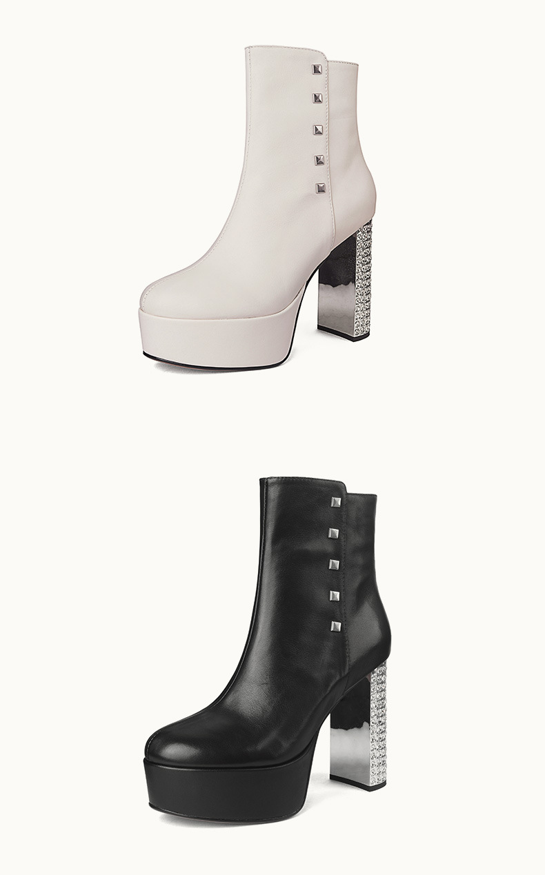 Boot nữ cổ thấp gót siêu cao 11 cm đế platform da bò đầu, đính đá pha lê — Lớp lót nhung đen chi tiết 11