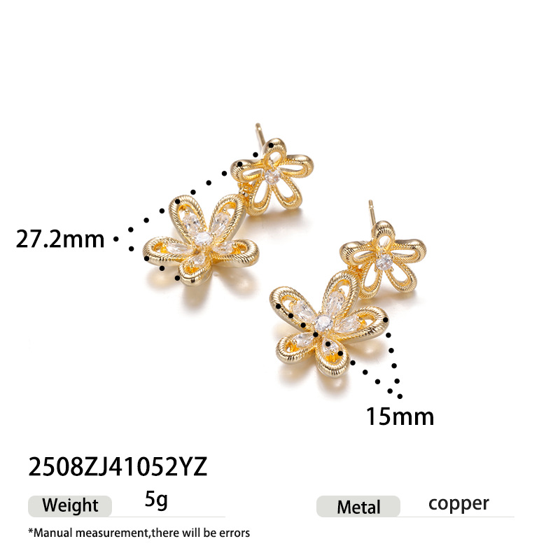 Moda europea y americana de alta calidad delicada pernos de flor incrustados con zircon otoño y invierno nuevo temperamento simple y versátil para mujeres