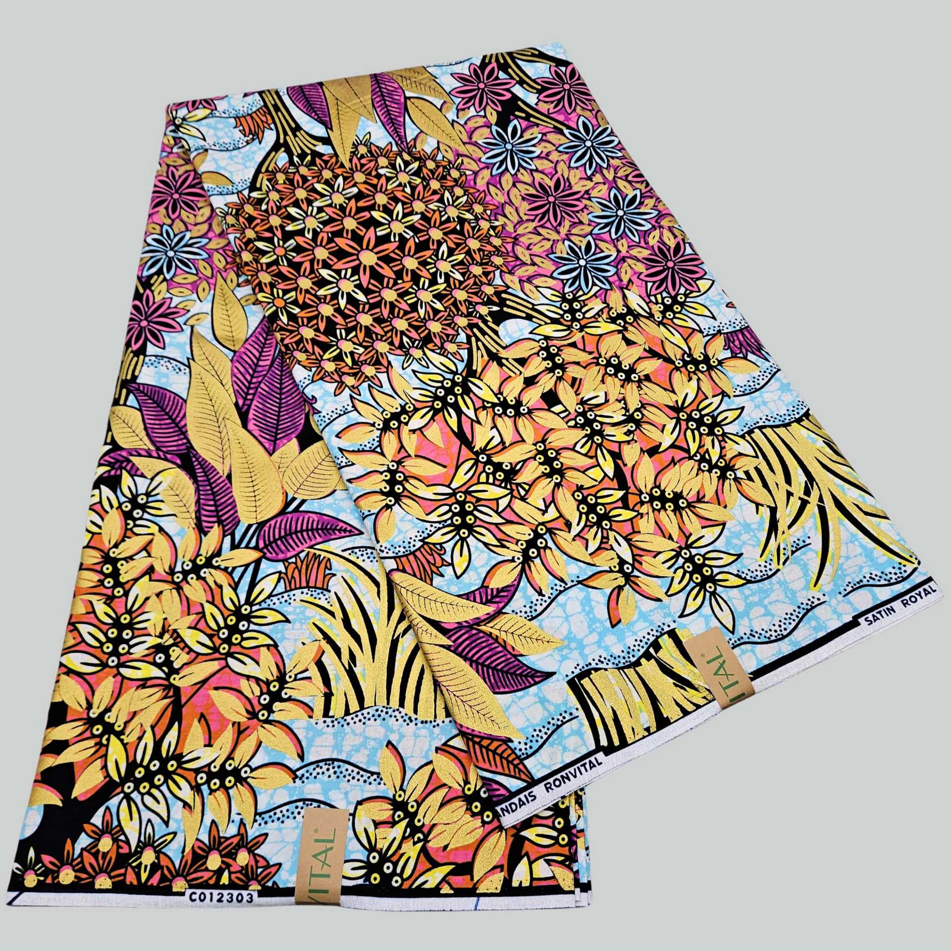 african wax golden fabric非洲蜡染布棉软金粉6码