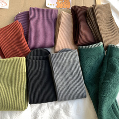 美拉德襪子女冬款加厚加絨保暖拉毛中筒襪莫蘭迪色純色女襪ins潮