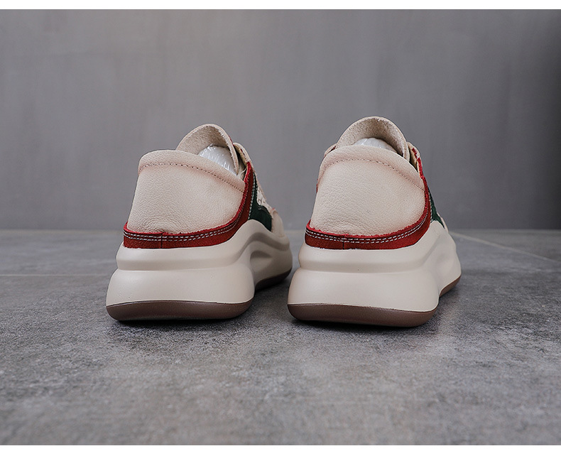 Giày sneaker nữ da bò lỗ thoáng khí dây buộc mũi tròn phong cách cổ điển — xanh lá cây chi tiết 12