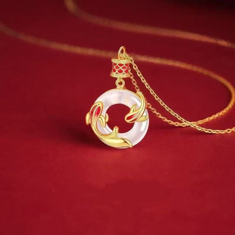Good Luck Koi Fish Peace Pendant Necklace New Style Light Luxury High-End Versatile Pendant Clavicle Chain Gift for Girlfriend