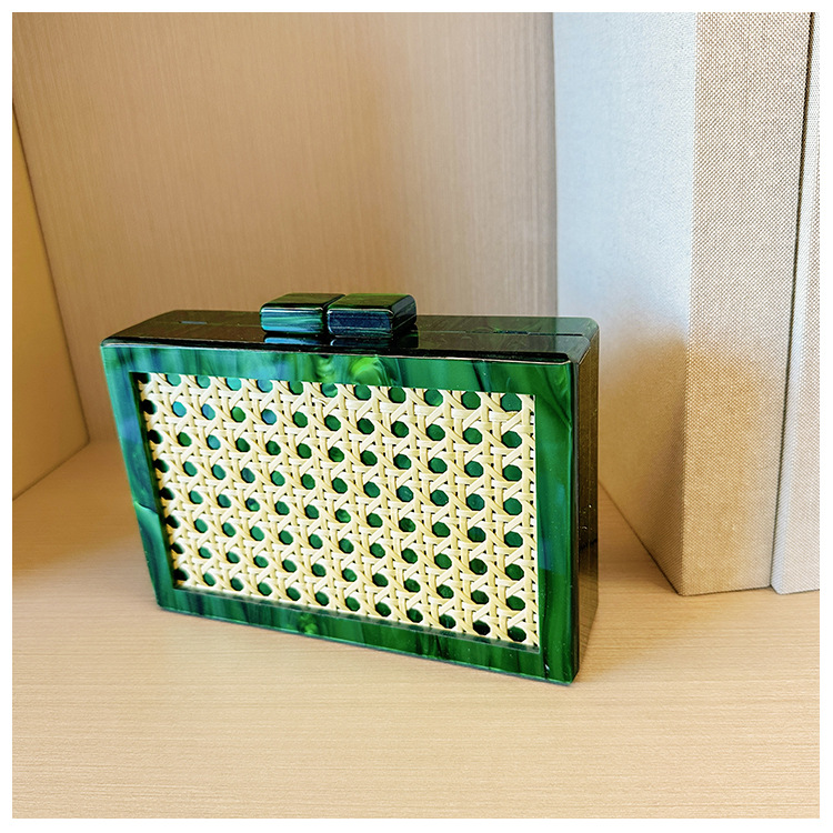 New fashionable green wicker acrylic bag for cross-border foreign trade women, evening bag, single-shoulder crossbody banquet clutch undefined