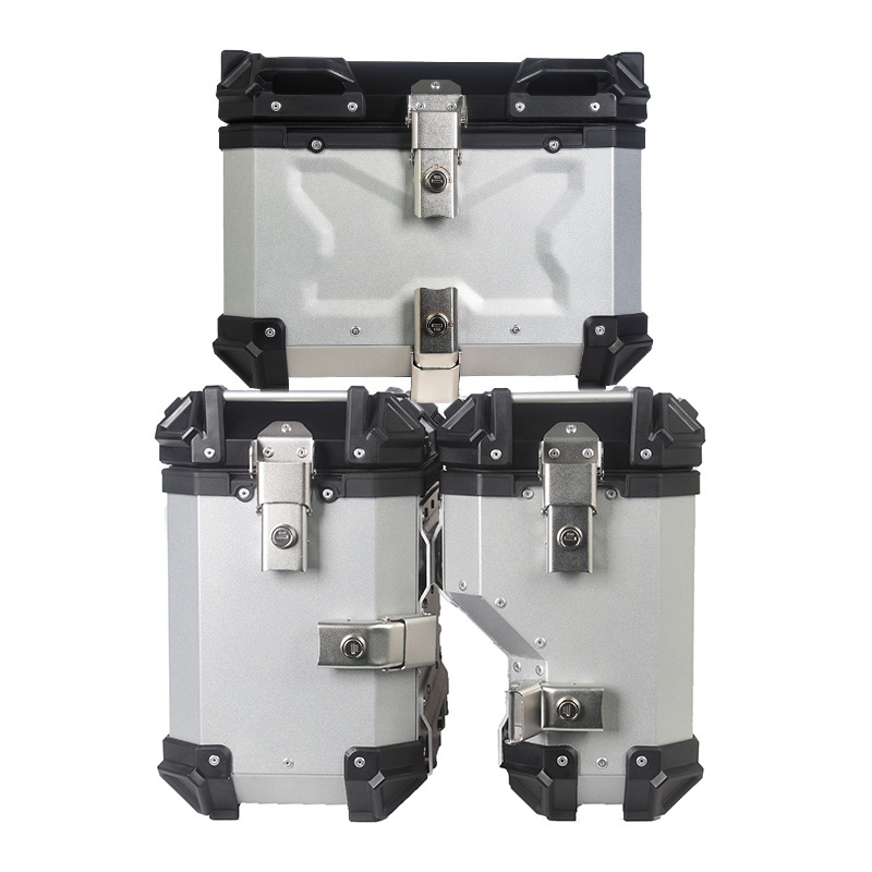 Motocicleta 38L caja lateral de viaje tres cajas estampado X tipo de aleación de aluminio maletero eléctrico desmontaje rápido caja de almacenamiento