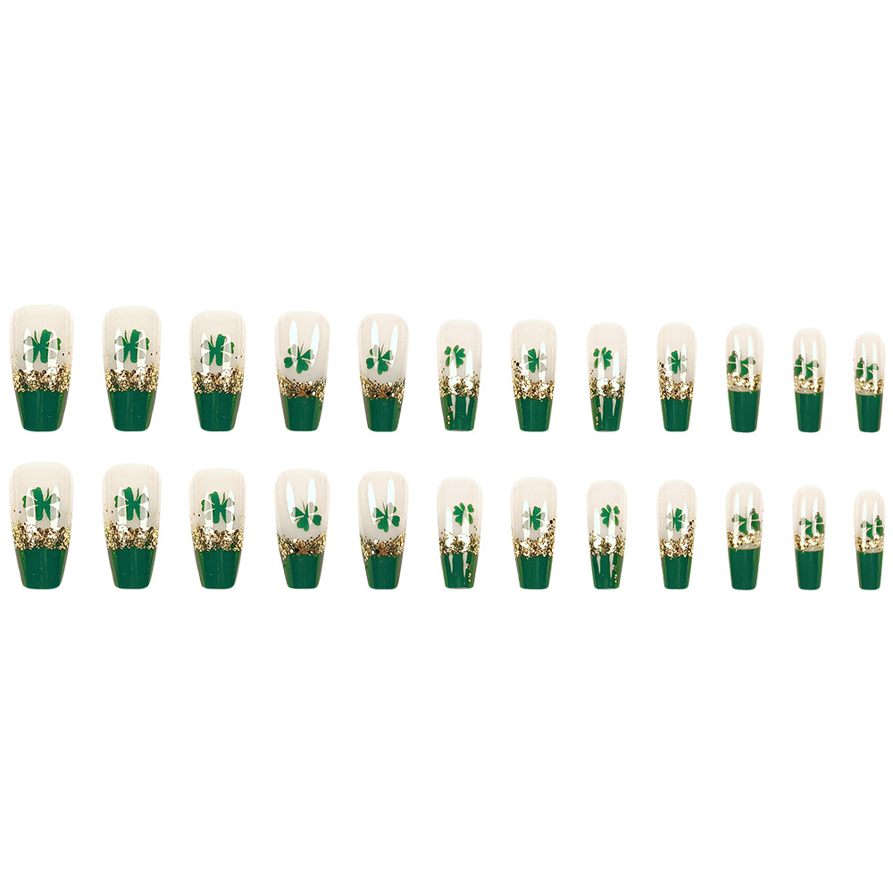 Golden Flash Lucky Clover manicure comercio exterior verde francés Uña de San Patricio parches de uñas de vacaciones image 6