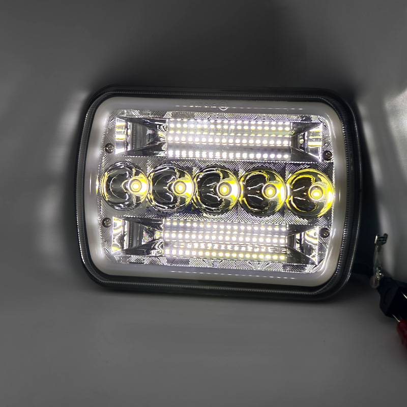 7-Inch 45W Square Headlight Modified with Led Daytime Running Lights, 5-Bead Square Light, Dual-Light Strong Light, High Brightness, High Power