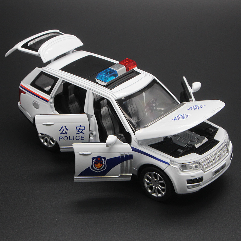 1:32警车模型儿童玩具车合金灯光音乐回力六开门警车玩具