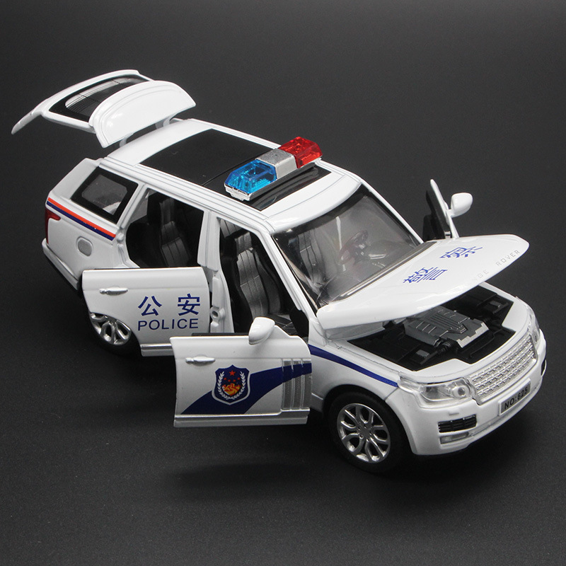 1:32 police car model children's toy car alloy light music pull back six open door police car toy