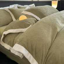 A类9斤重～冬天5D雕花牛奶绒床上四件套 加厚保暖珊瑚绒床单被套4