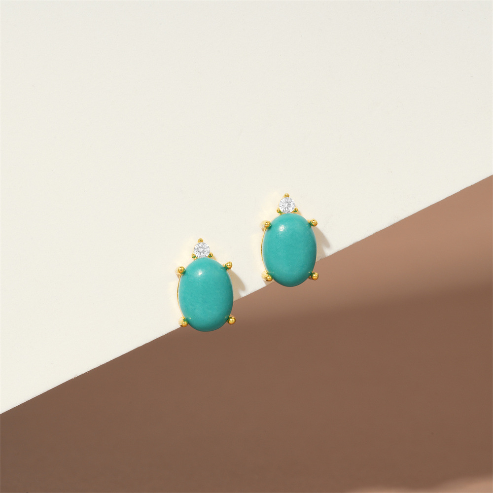 1 Paire Style Simple Rond Ovale Placage Incruster Argent Sterling Turquoise Boucles D'Oreilles display picture 22