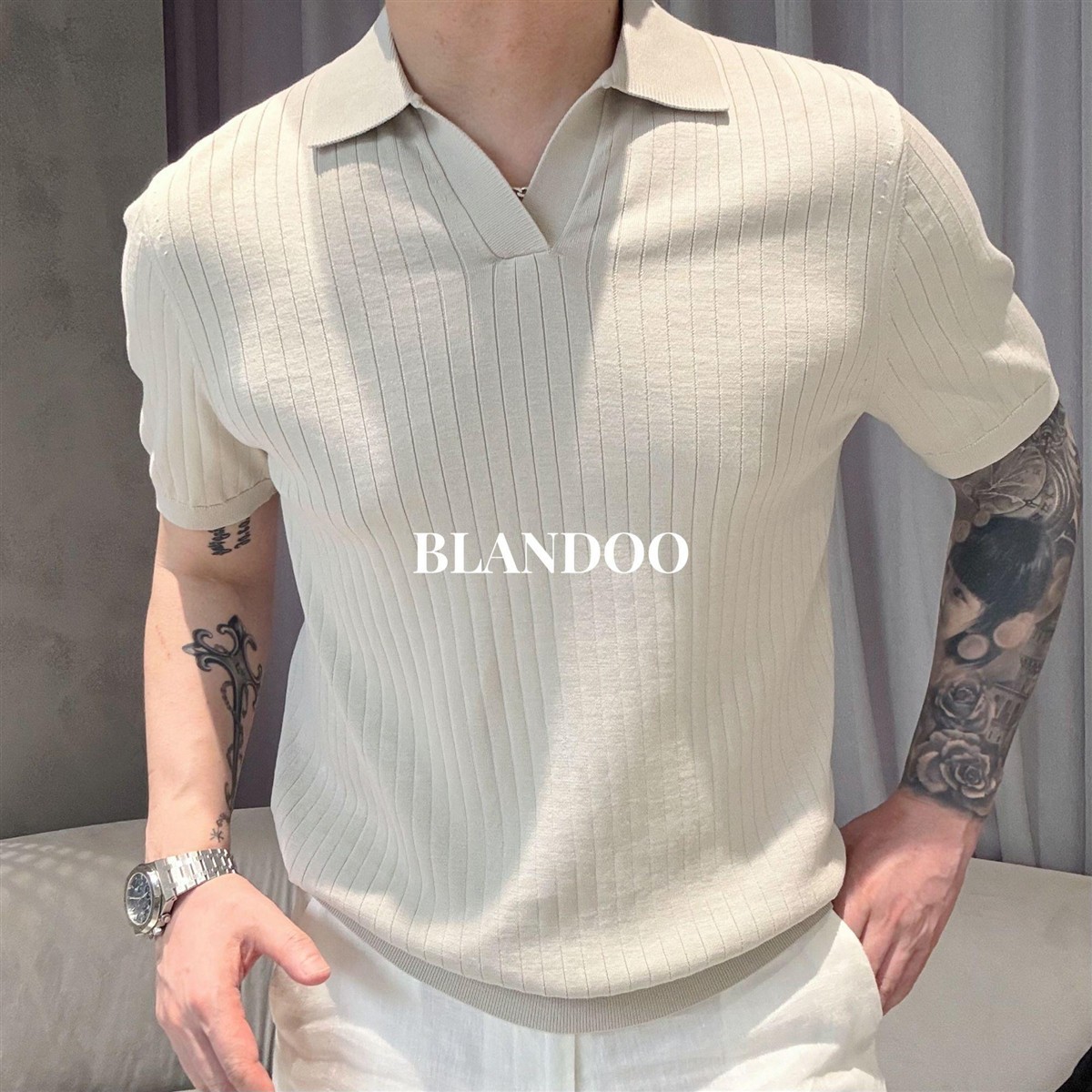 Striped Short-Sleeve Knit Polo Shirt for Men, Summer Turn-Down Collar, Slim Fit, Casual, Thin Style, Trendy, Foreign Trade, Cross-Border Wholesale