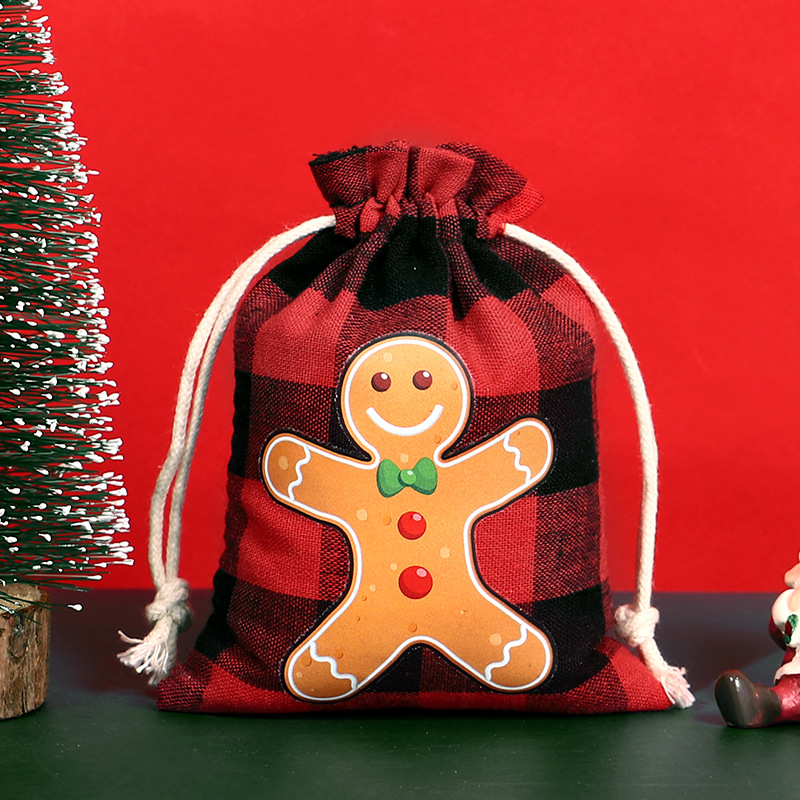 Bolsa de algodón a cuadros de Navidad con cordón Bolsa de embalaje de regalo de caramelo de Navidad Calendario de Adviento bolsa pequeña al por mayor