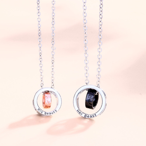 Couple Necklace Korean Version Student Long Distance Relationship Magic Pendant Chinese Valentine's Day Necklace Beauty and the Beast Valentine's Day Gift