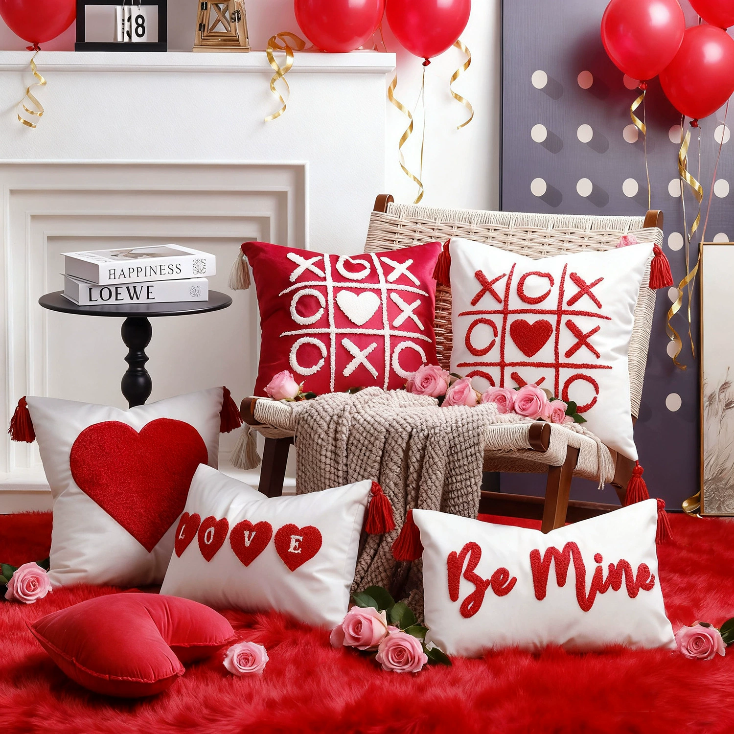 Красная и белая пара XOXO полотенце вышитая наволочка Бархатная Золотая нить вышитая Валентина любовь наволочка