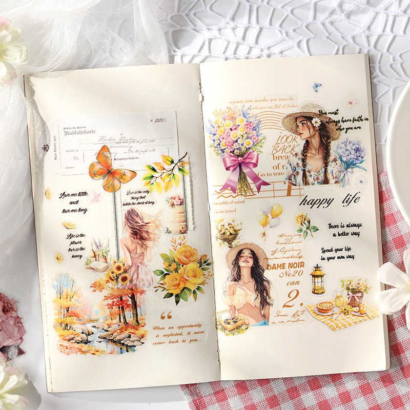 Heartbeat Guest Series Girl Life Art Hand Cardings Decoración de bricolaje Collage Material base Caja de cinta de cuenta manual