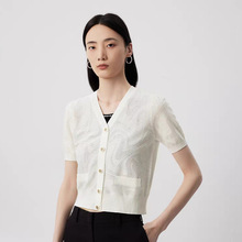 朗之2025高端女装气质针织衫夏季薄款休闲显瘦百搭弹力提花v领上