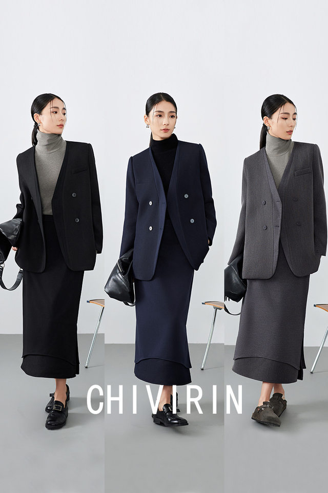 Áo vest nữ cổ V tay dài dáng suông một hàng nút phong cách thanh lịch — Váy Midi Breeveca, Váy màu xanh hải quân, Váy màu xám khói, Váy màu đỏ tía chi tiết 4