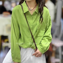 双层棉纱文艺复古长袖衬衫女新款夏季穿搭感气质休闲宽松衬衣