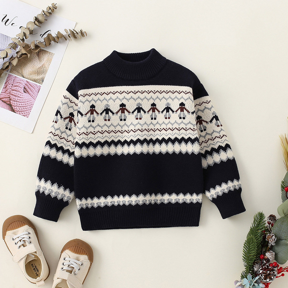 Suéter para niñas de otoño e invierno, jacquard grueso, tops para niños de todo fósforo, suéter de base para niñas de estilo occidental, cabello de una pieza