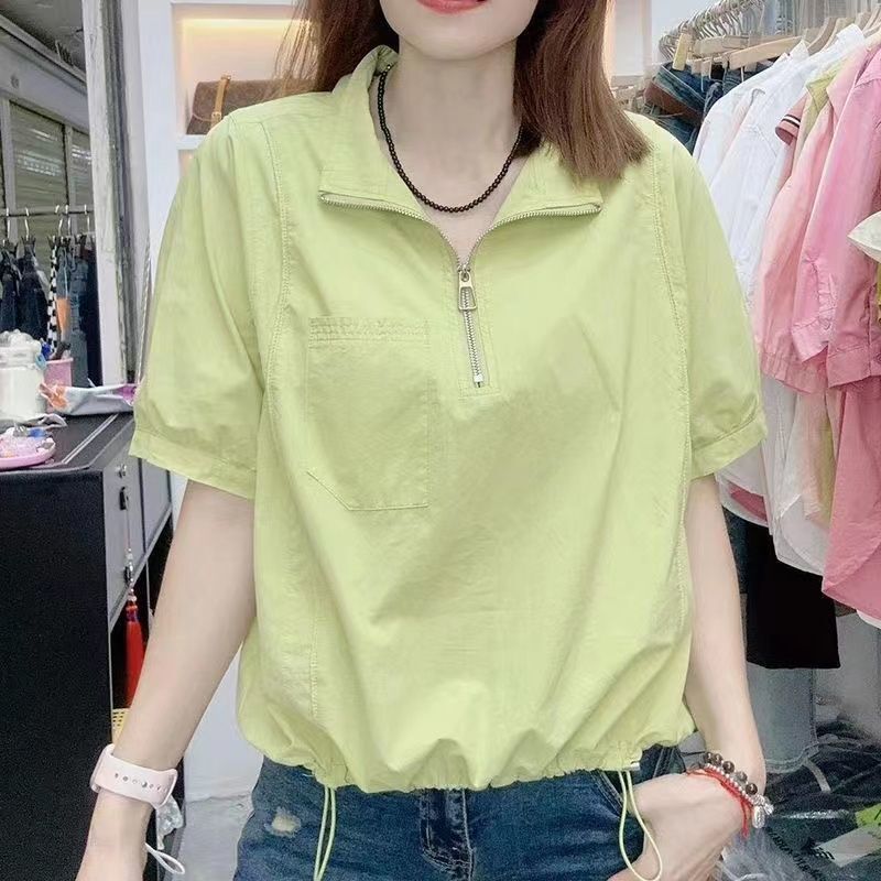 Shirt Jacket Thin Summer 2025 New Zipper Laps Tight Waist Short Pullover Doll Shirt Women's Loose Top
