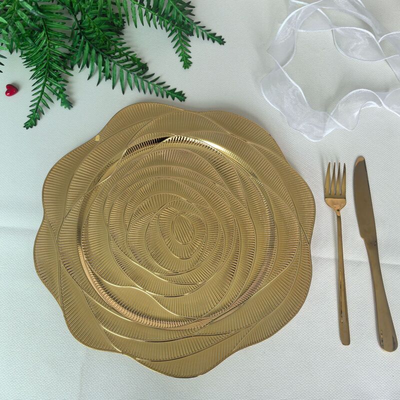 Foreign Trade Charger Plates, High-End Luxury Gold Rose Flower Decorative Plates, Hotel Wedding Party Plates Foreign Trade Charger Plates, High-End Luxury Gold Rose Flower Decorative Plates, Hotel Wedding Party Plates