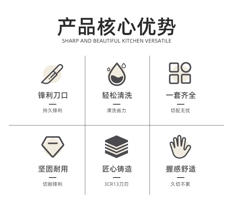 新品现货厨房刀具套装9件套不锈钢柄带亚克力旋转刀座组合套刀M38