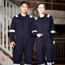 春秋全棉长袖连体工作服反光条耐磨耐脏劳保服车间电工连体工装服