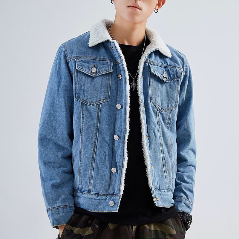 秋冬のベルベットのジャケットのデニム男性コートの綿の服のゆったりした大きいサイズの羊の毛の韓国版の厚い保温の綿の服|undefined