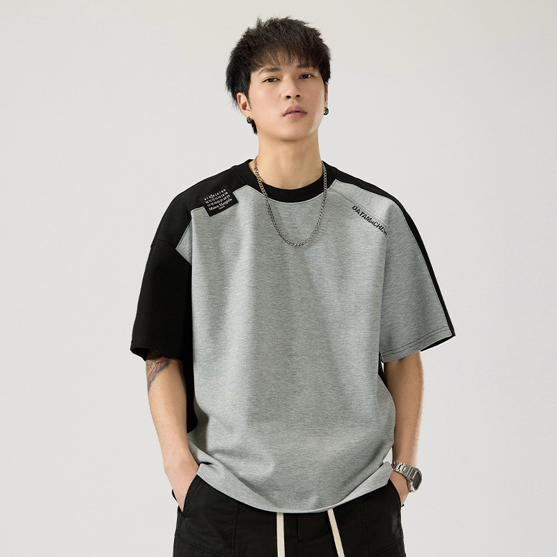 2025 New Heavy Color-matching Raglan Sleeve Round Neck Short-sleeved T-shirt Men's Loose plus size Raglan Handsome Casual Half-sleeved T-shirt 2025 New Heavy Color-matching Raglan Sleeve Round Neck Short-sleeved T-shirt Men's Loose plus size Raglan Handsome Casual Half-sleeved T-shirt