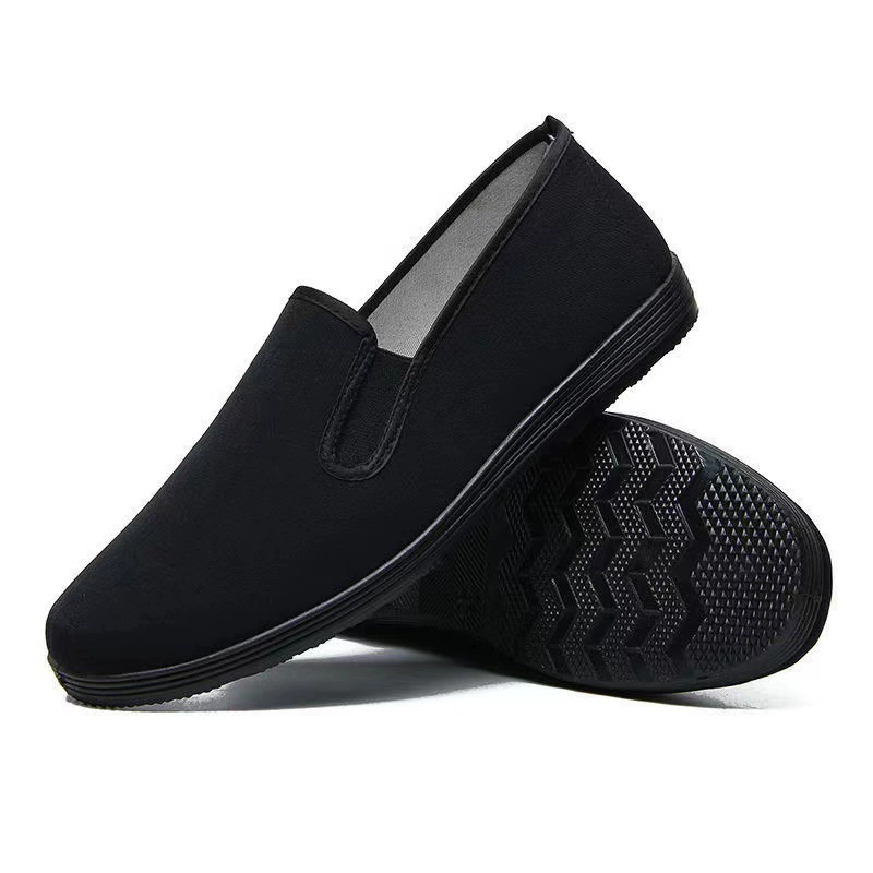 Мужские тканевые туфли черного цвета, нескользящие повседневные рабочие туфли без застежек, «папины» туфли, оптом, удобные, дышащие, на низком каблуке